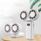 🌬️ USB Handheld Mini Fan – Foldable, Portable & Neck Hanging with 5-Speed & Display Screen 💨✨